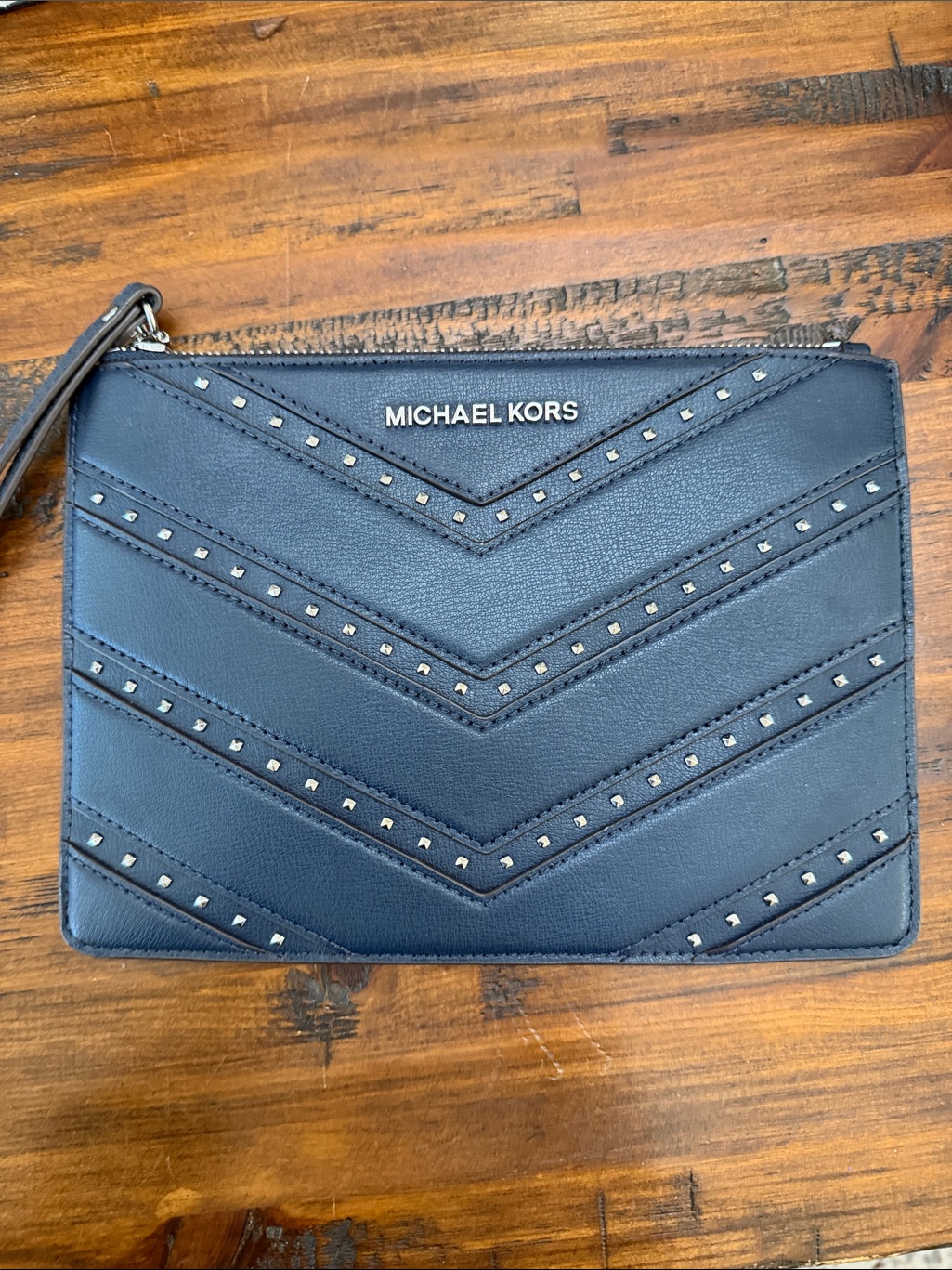 Michael Kors Navy Studded Chevron Clutch Wristlet